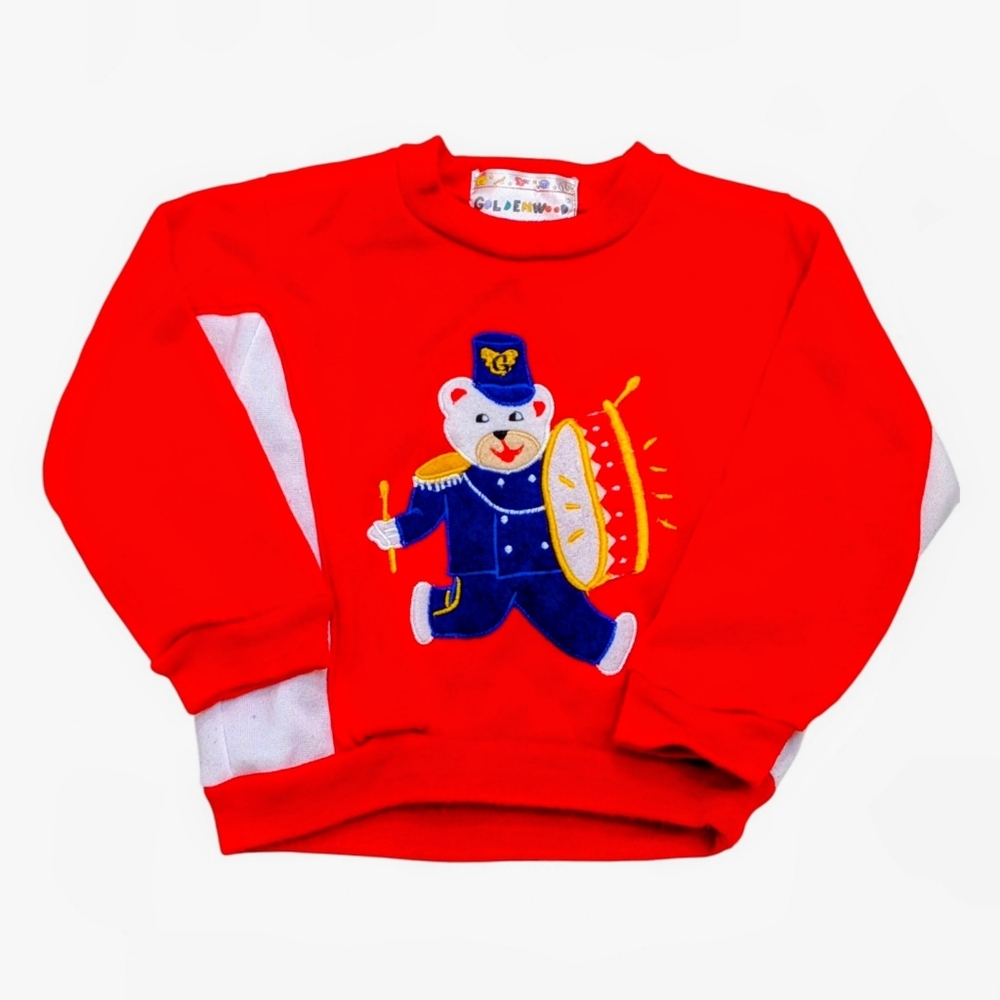 Vintage 80s Goldenwood Marching Band Bear Sweatshirt Red Toddler 18M